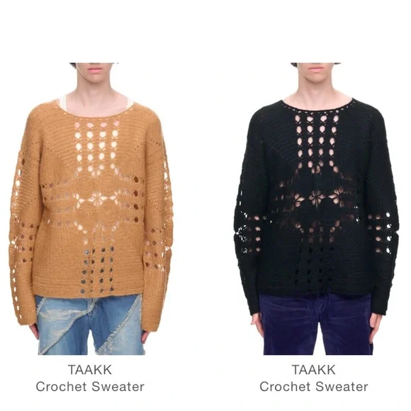 Taakk Forest Green Crochet Mohair Blend Sweater